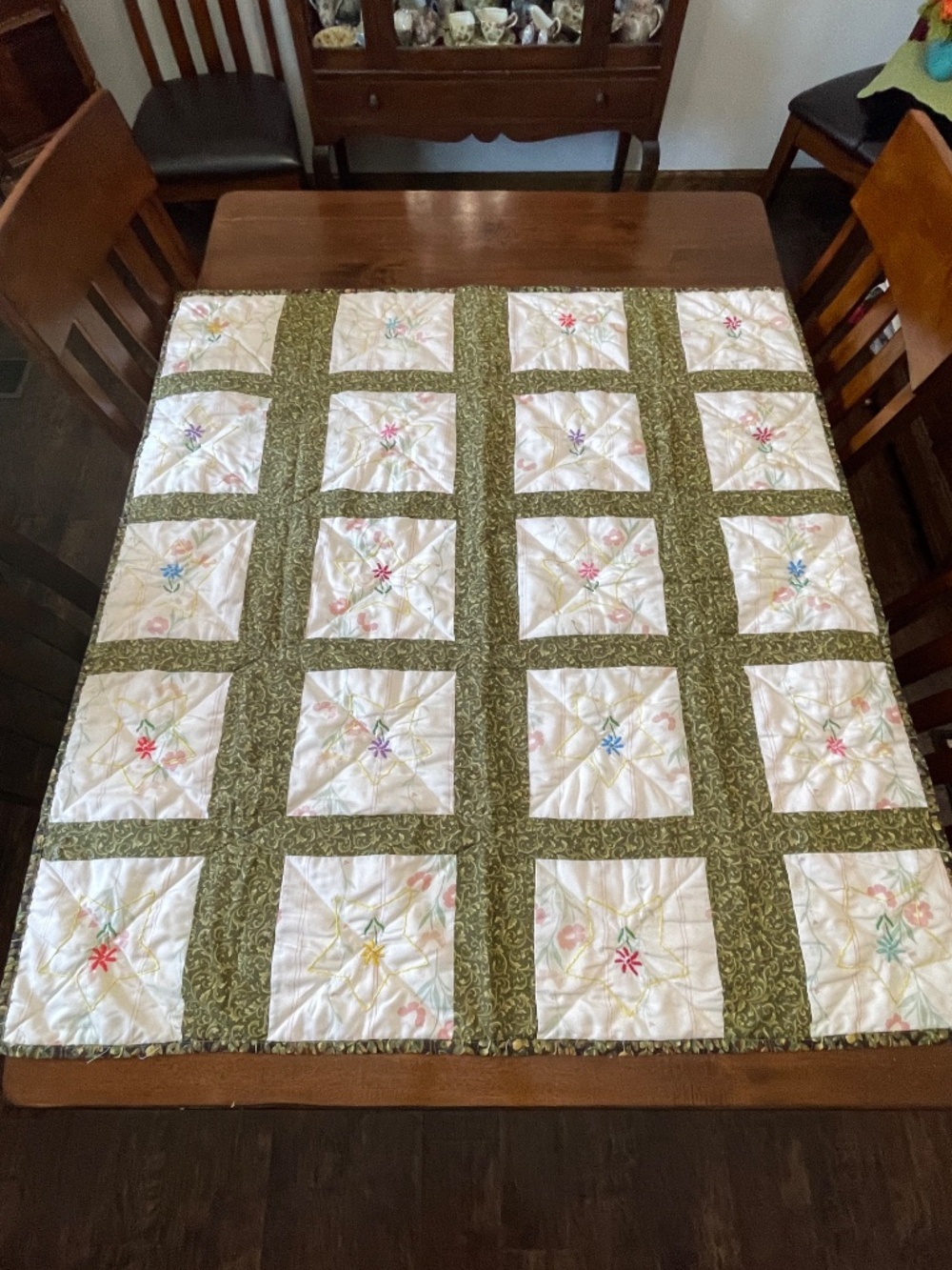 Handmade Whimsical Embroidered Lap Child Quilt